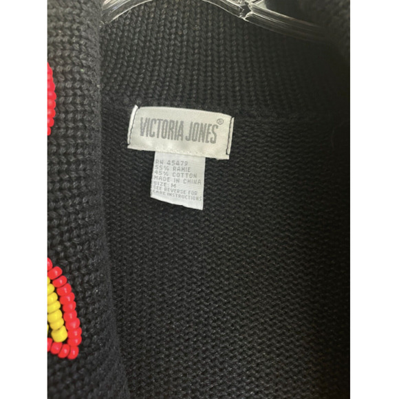 Vintage Victoria Jones Cardigan Heavily Beaded Indian Aztec Long Sleeve Black M - Picture 9 of 9